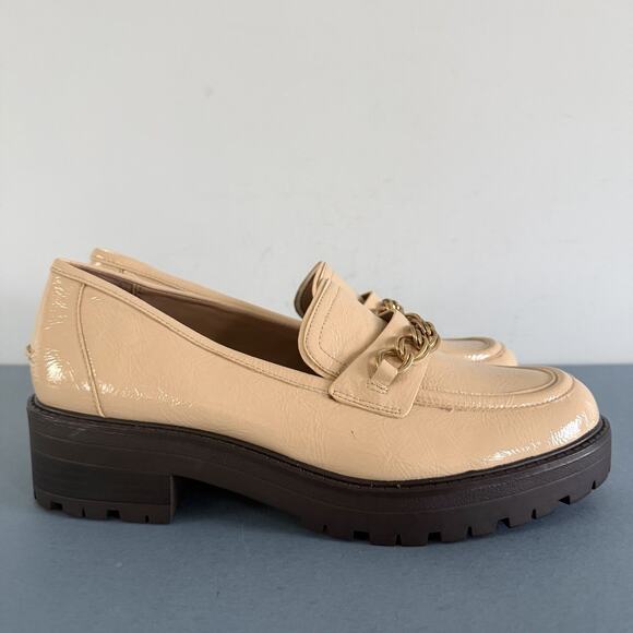 Sam Edelman Taelor Chain Lug Sole Patent Leather Wheat Platform Loafers - Picture 4 of 9